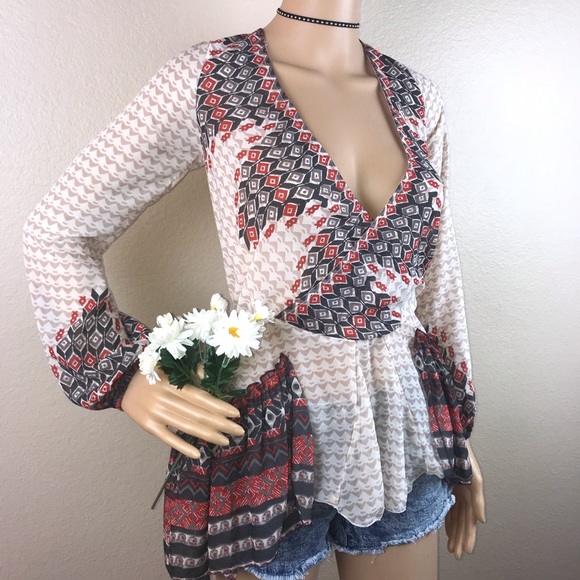 Free People Western Aztec Ruffle Peasant Blouse - Picture 3 of 7